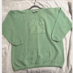 VTG Mint Waffle Knit Sweatshirt S Western Quilt Patchwork Cottagecore Grandma‎